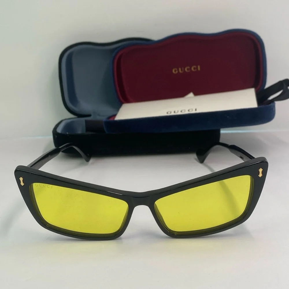 NEW Gucci Sunglasses GG0626S 002 Black/Yellow Lens Design 58mm